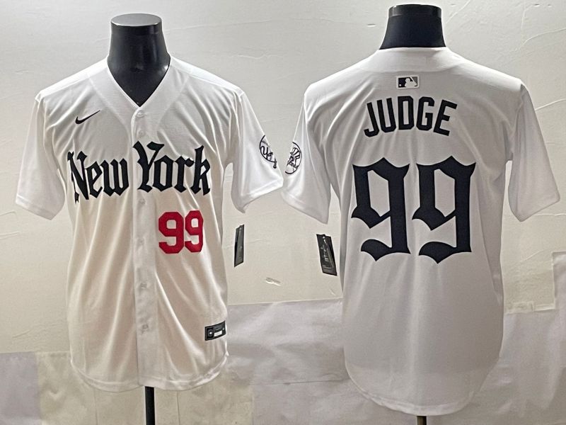 Men 2025 New York Yankees 99 Judge White Five generations Joint Name Nike MLB Jersey style 6